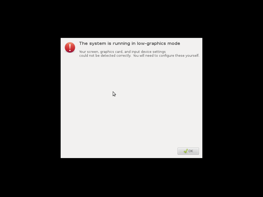 Ubuntu error screen : low-graphics mode